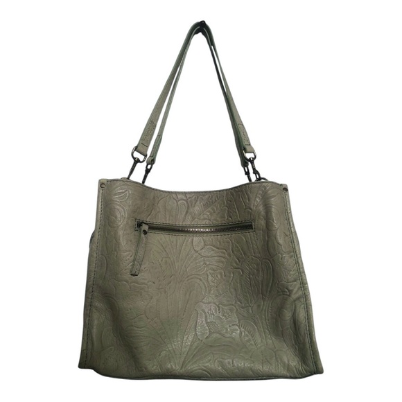 American Leather Co. Lenox Triple Entry Satchel Green Embossed/Tooled Design - Picture 2 of 10